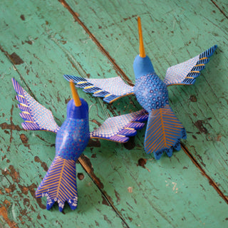 Large Carved and Painted Hummingbirds, Xuana Family, San Martin Tilcajete Whimsical Zinnia Folk Arts   