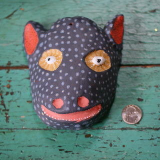 Large Clay Painted Animal Masks Whimsical Zinnia Folk Arts Black with Dark coral Ears  