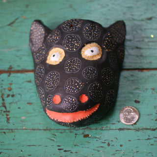 Large Clay Painted Animal Masks Whimsical Zinnia Folk Arts Black with Dark Coral Mouth and Nostrils  