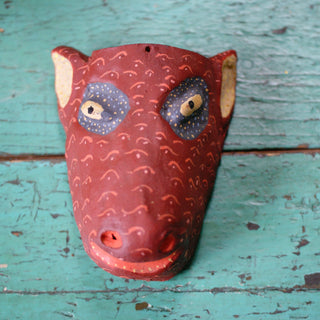 Large Clay Painted Animal Masks Whimsical Zinnia Folk Arts Terracotta  