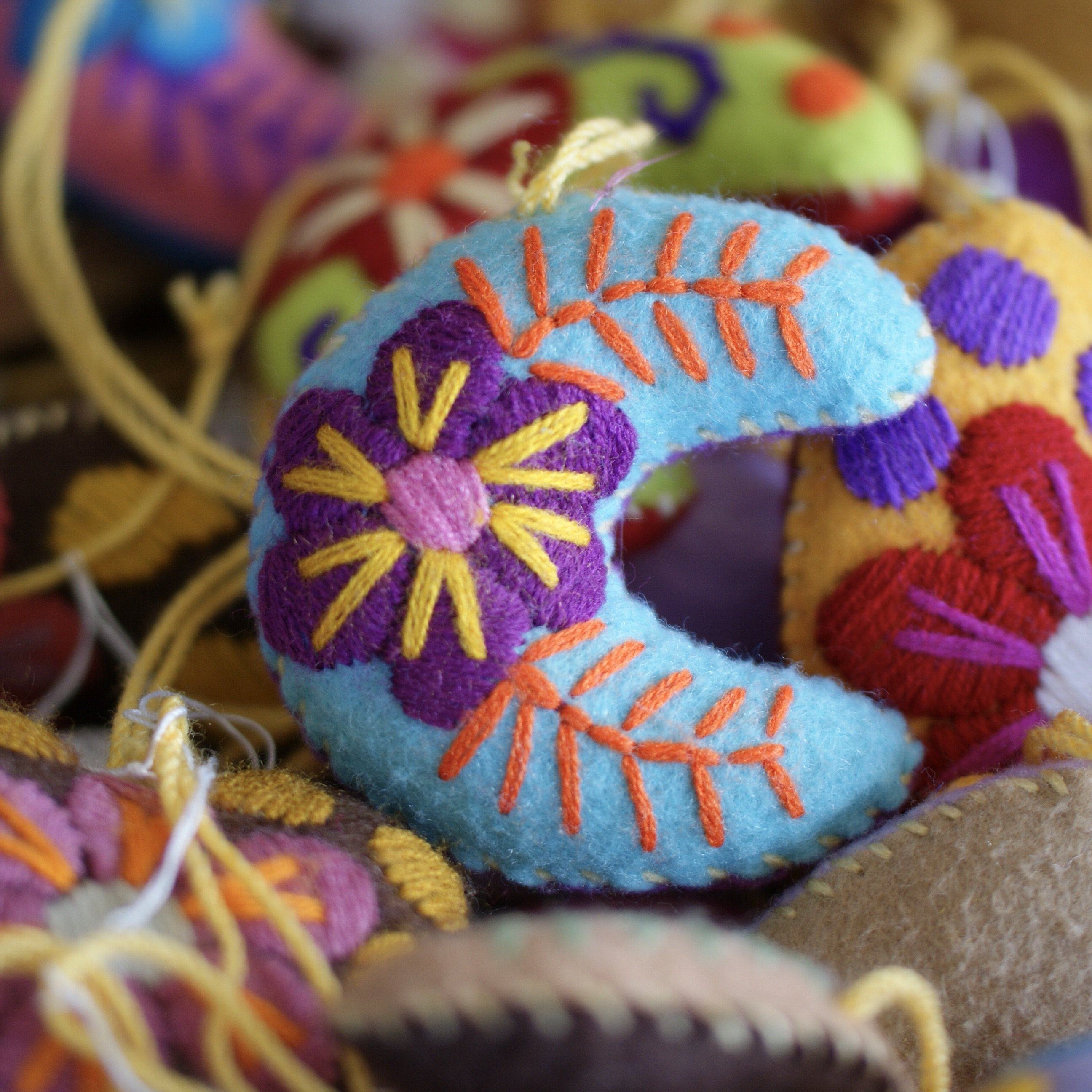 Large Soft Flannel Crescent Moons Christmas Zinnia Folk Arts Moons  