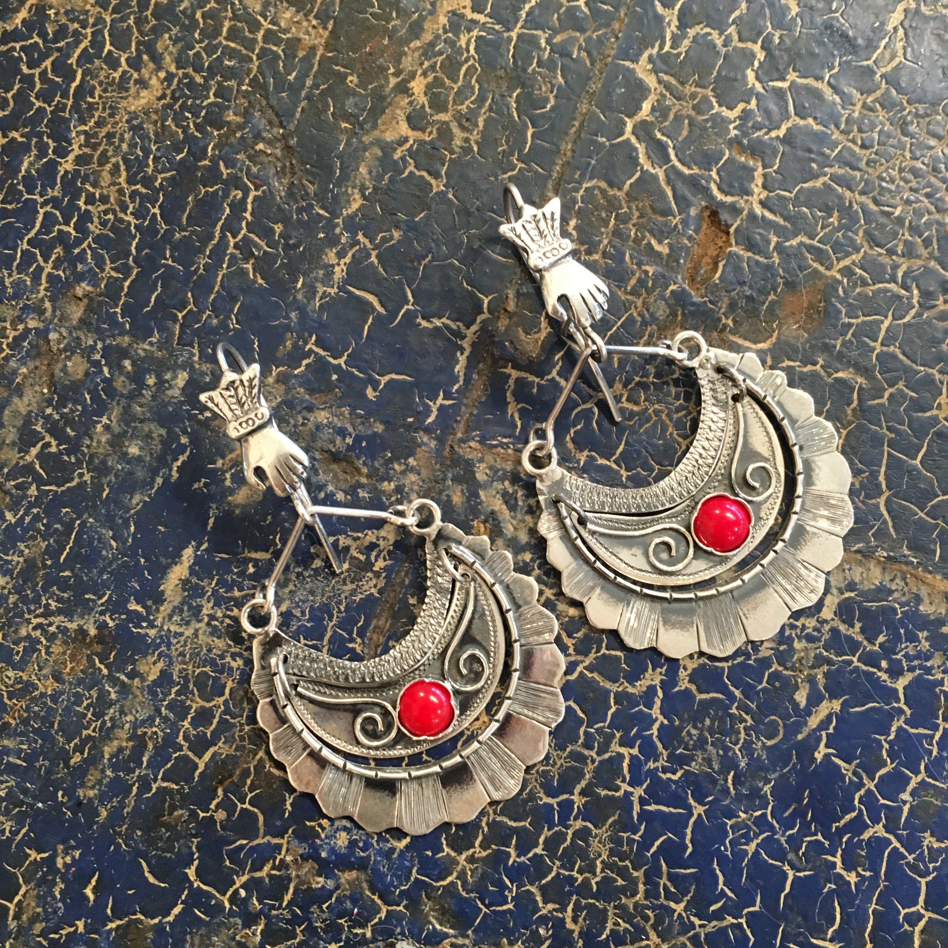 Large Tlaxcala Arracadas Sterling Silver Earrings Jewelry Zinnia Folk Arts   