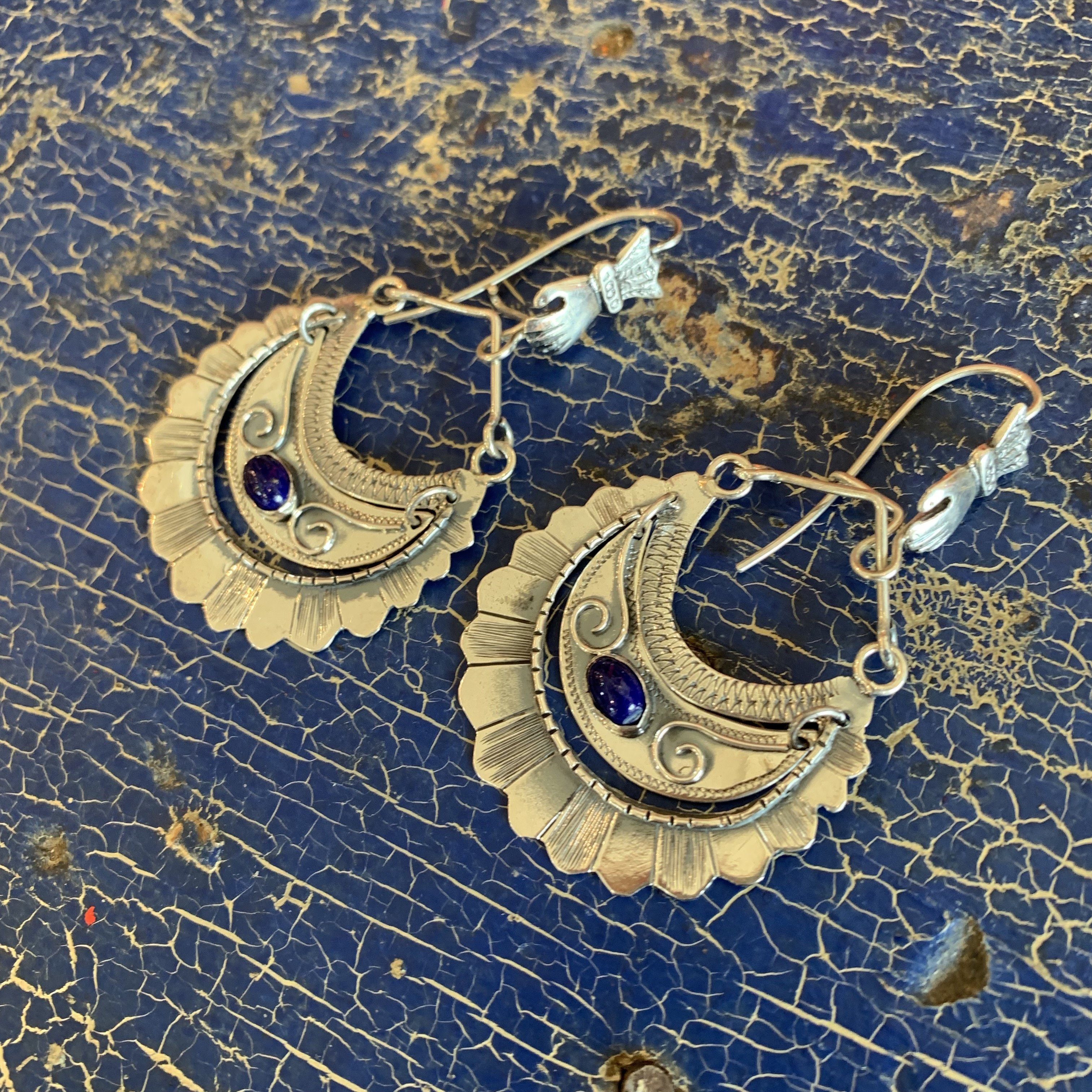 Large Tlaxcala Arracadas Sterling Silver Earrings Jewelry Zinnia Folk Arts   