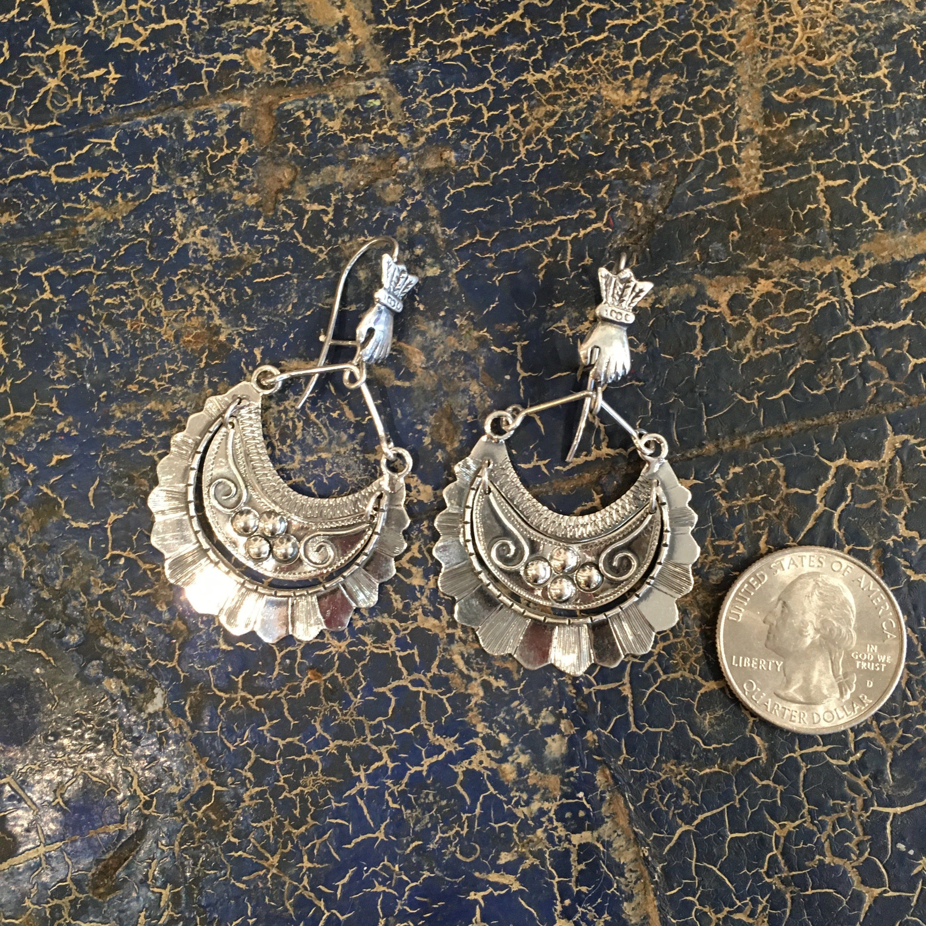 Large Tlaxcala Arracadas Sterling Silver Earrings Jewelry Zinnia Folk Arts   