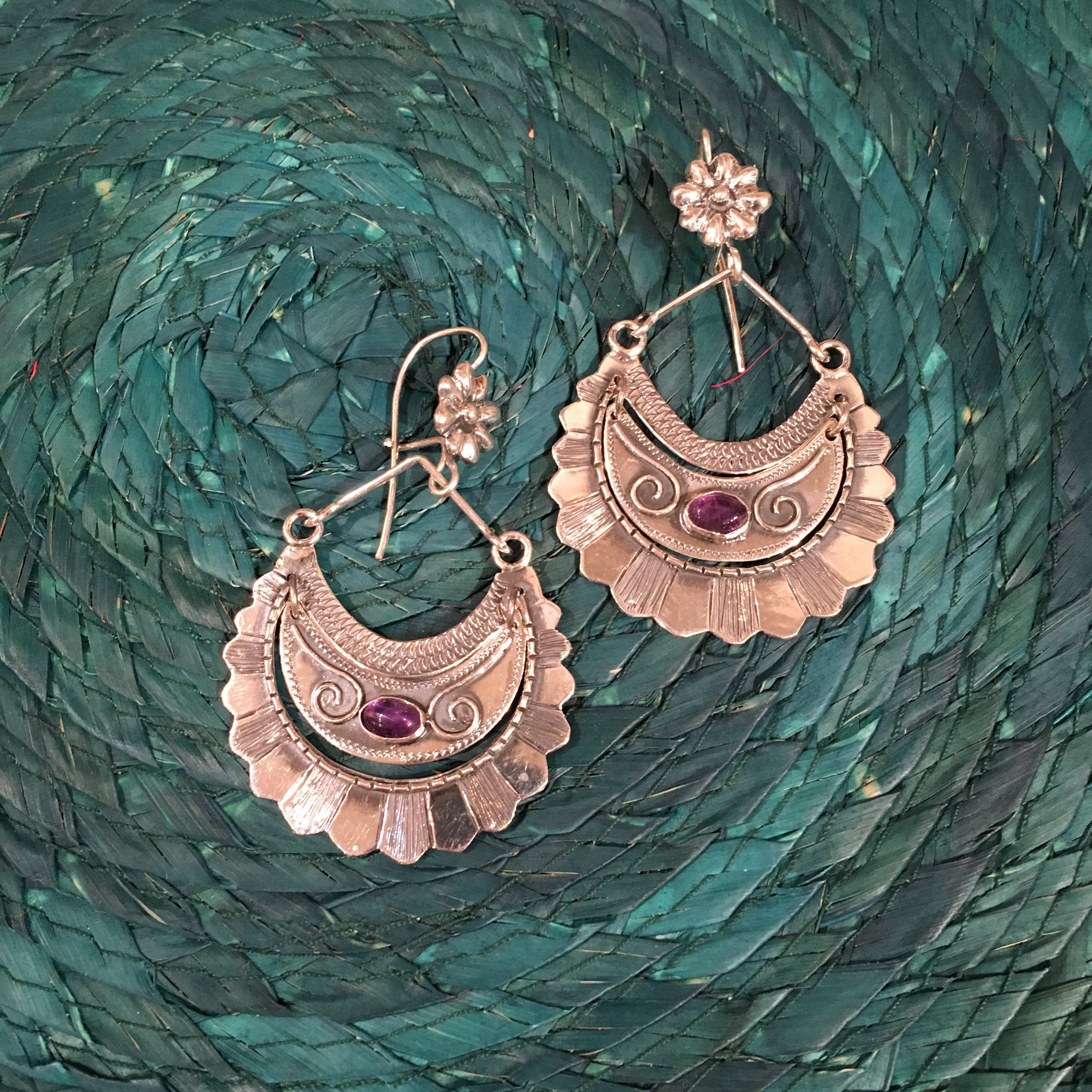 Large Tlaxcala Arracadas Sterling Silver Earrings Jewelry Zinnia Folk Arts   