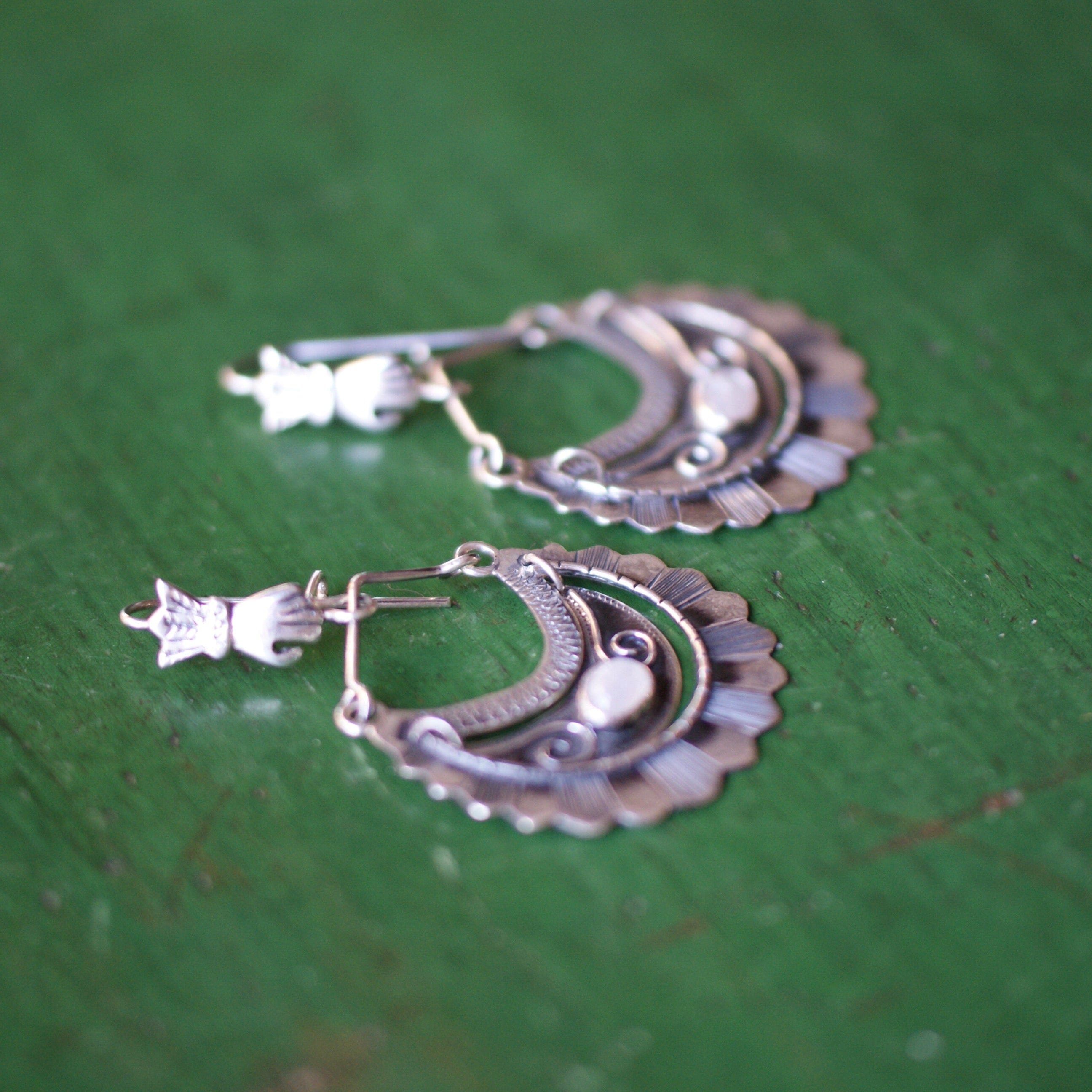 Large Tlaxcala Arracadas Sterling Silver Earrings Jewelry Zinnia Folk Arts   