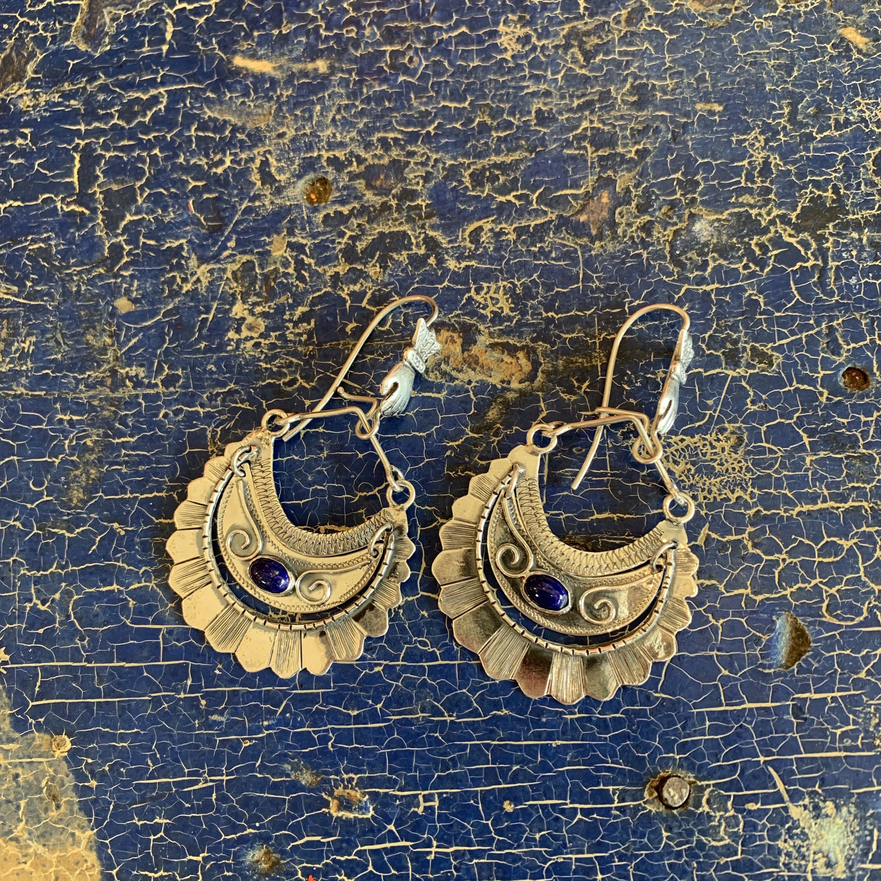 Large Tlaxcala Arracadas Sterling Silver Earrings Jewelry Zinnia Folk Arts   