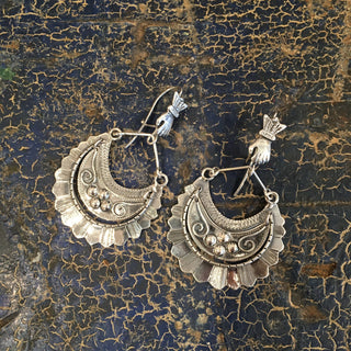 Large Tlaxcala Arracadas Sterling Silver Earrings Jewelry Zinnia Folk Arts   