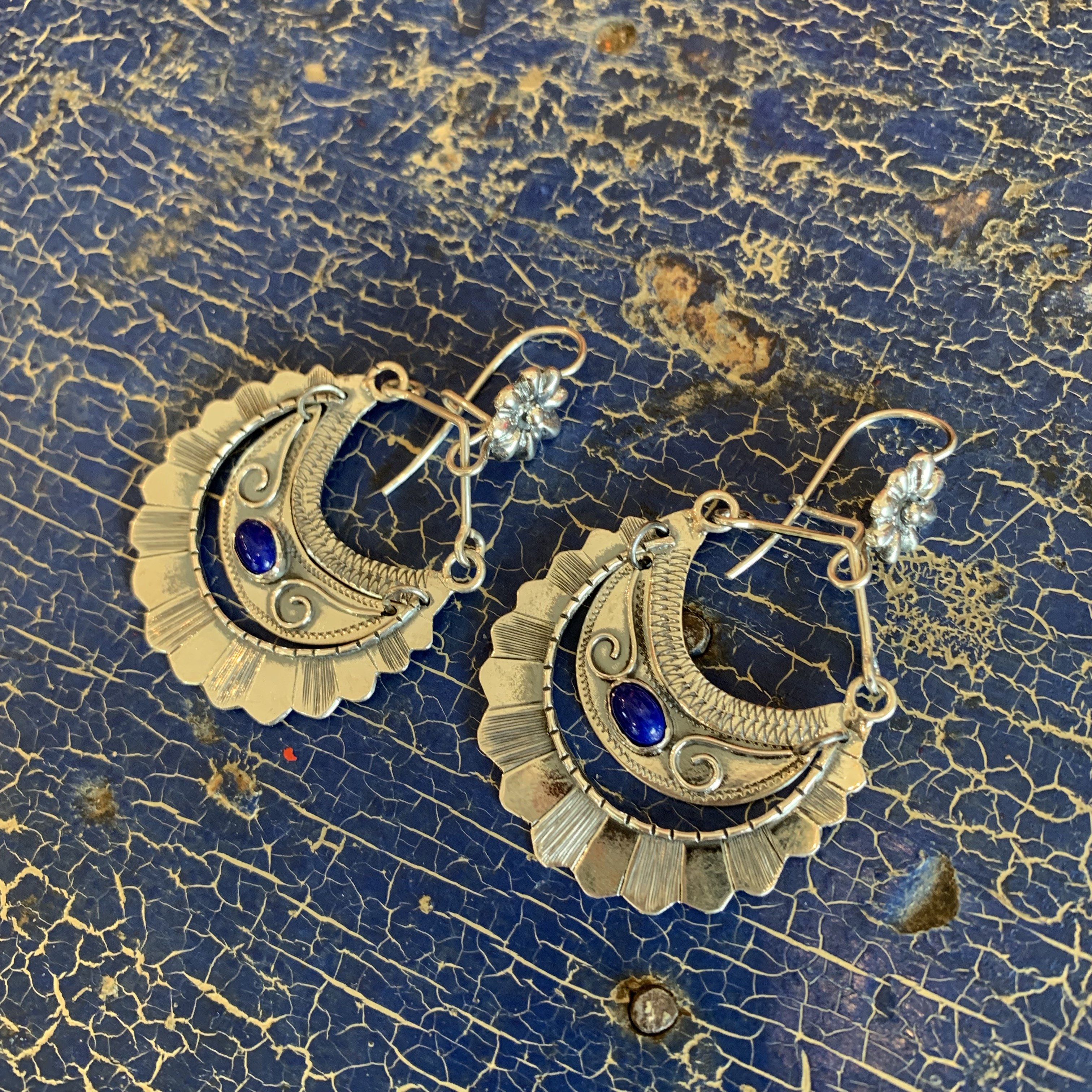 Large Tlaxcala Arracadas Sterling Silver Earrings Jewelry Zinnia Folk Arts   