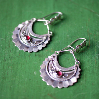 Large Tlaxcala Arracadas Sterling Silver Earrings Jewelry Zinnia Folk Arts Purple Amethyst with Fist  