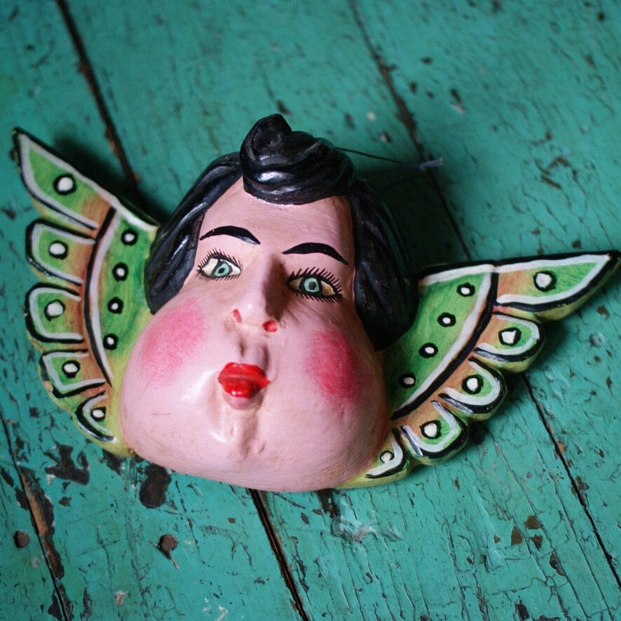 Large Winged Hanging Cherubs  Zinnia Folk Arts Bright Green Wings  