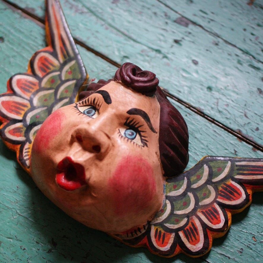 Large Winged Hanging Cherubs  Zinnia Folk Arts Dark Green Wings  