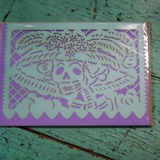 Laser Cut Catrina Cards  Zinnia Folk Arts Pale Blue on Purple  