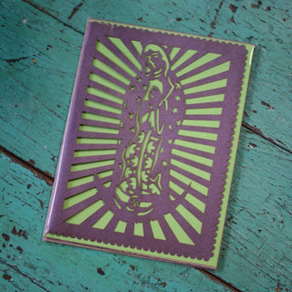 Laser Cut Guadalupe Cards  Zinnia Folk Arts Purple on Green Background  