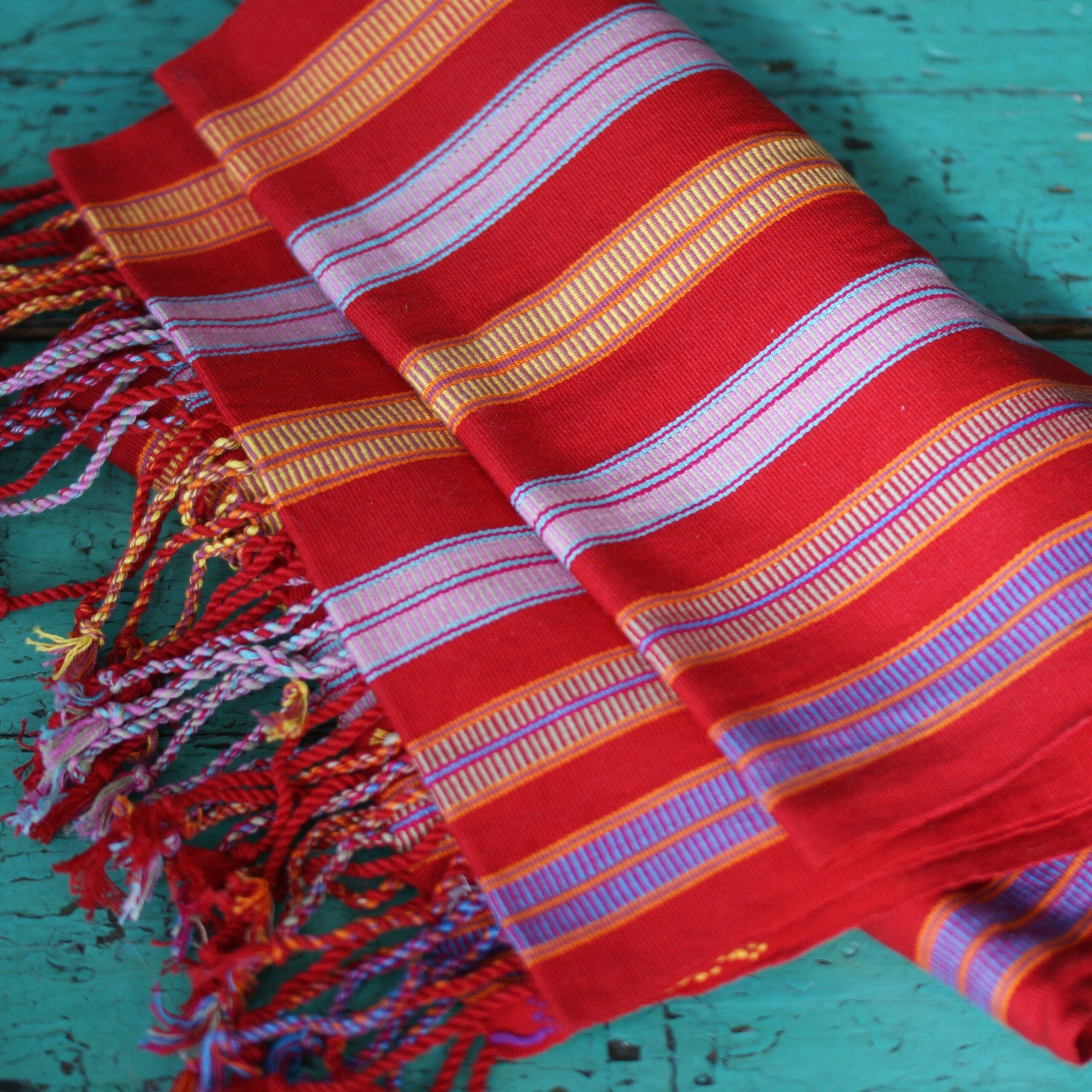 Long Red Pantelho Striped Table Runner, 8' Long Textile Zinnia Folk Arts   
