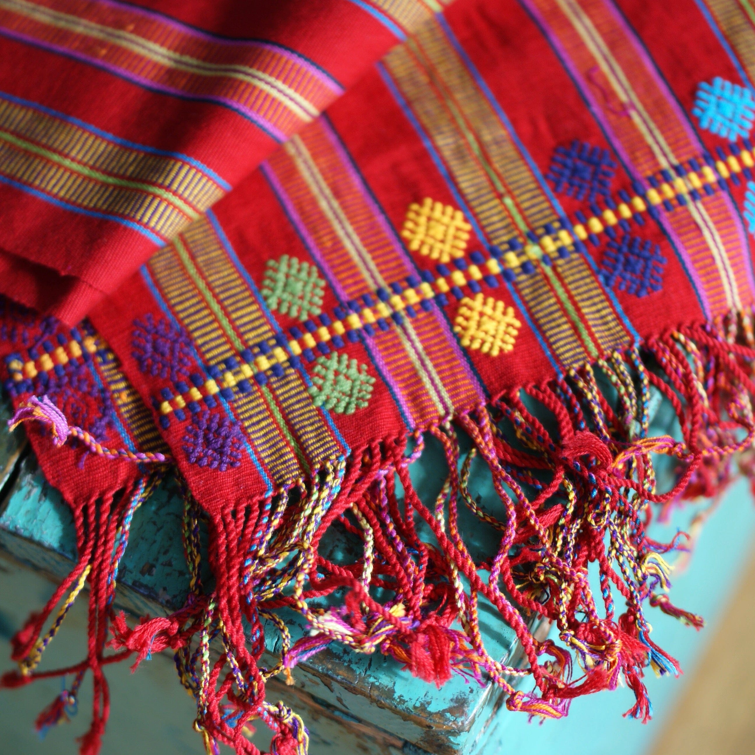 Long Red Pantelho Striped Table Runner, 8' Long Textile Zinnia Folk Arts   