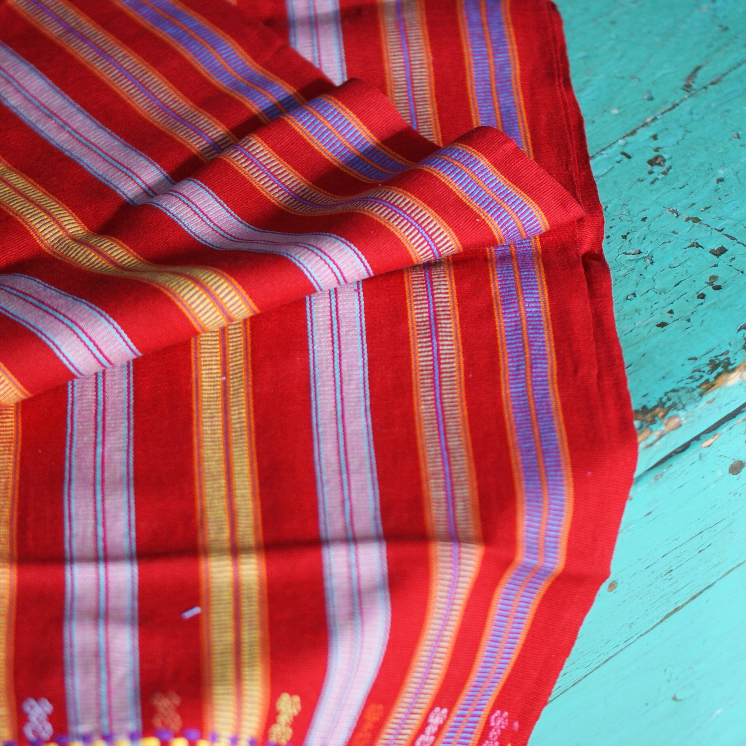 Long Red Pantelho Striped Table Runner, 8' Long Textile Zinnia Folk Arts   