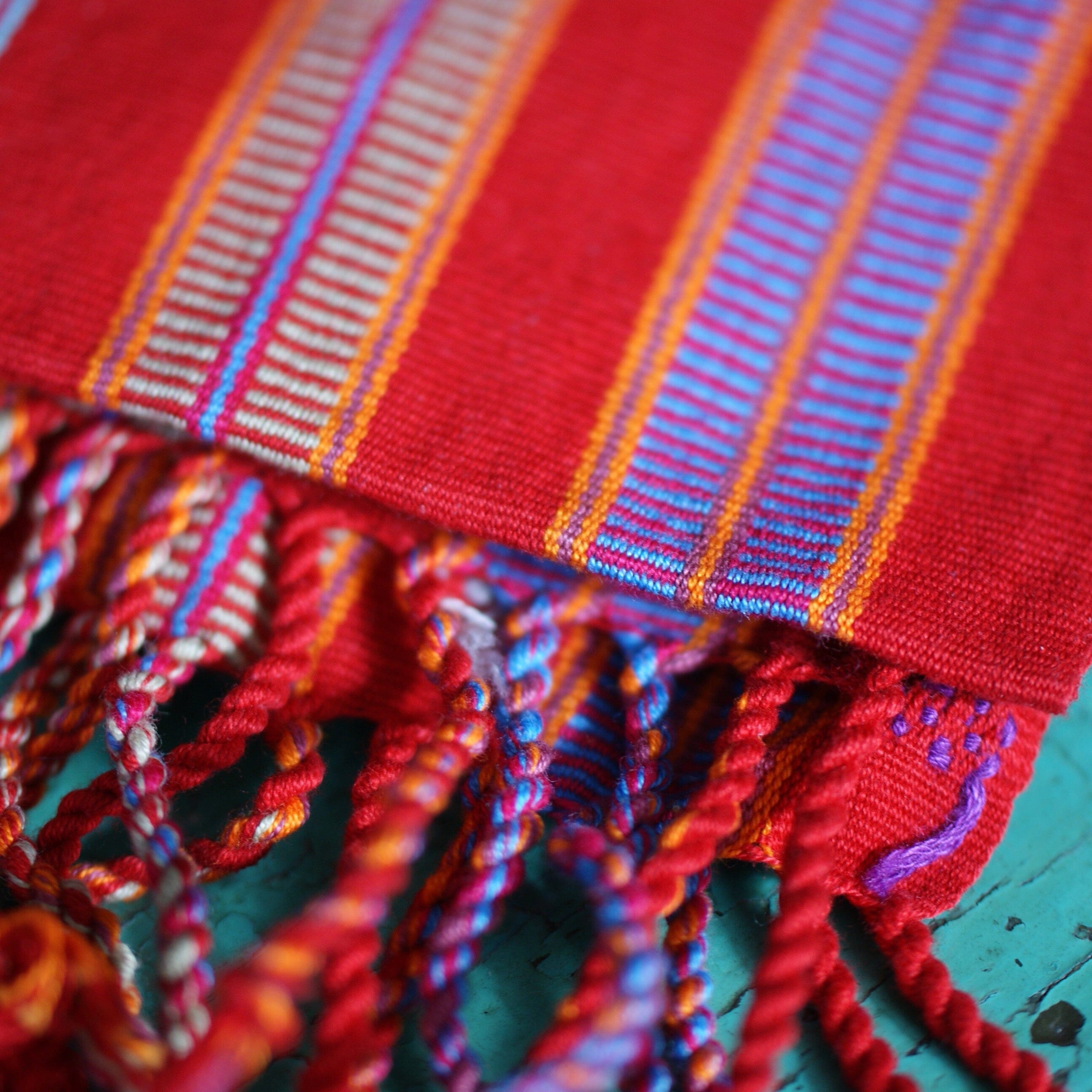 Long Red Pantelho Striped Table Runner, 8' Long Textile Zinnia Folk Arts   