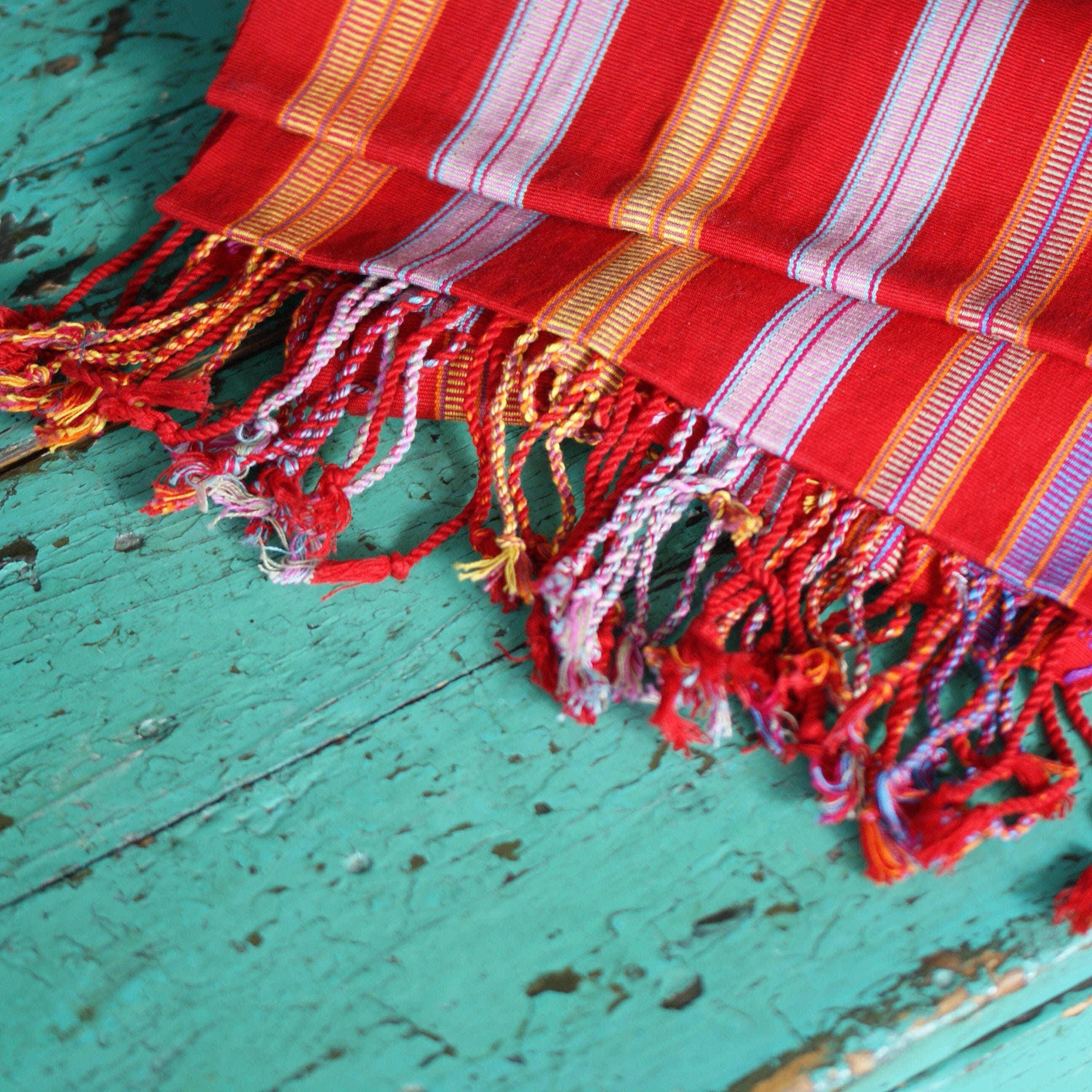 Long Red Pantelho Striped Table Runner, 8' Long Textile Zinnia Folk Arts   