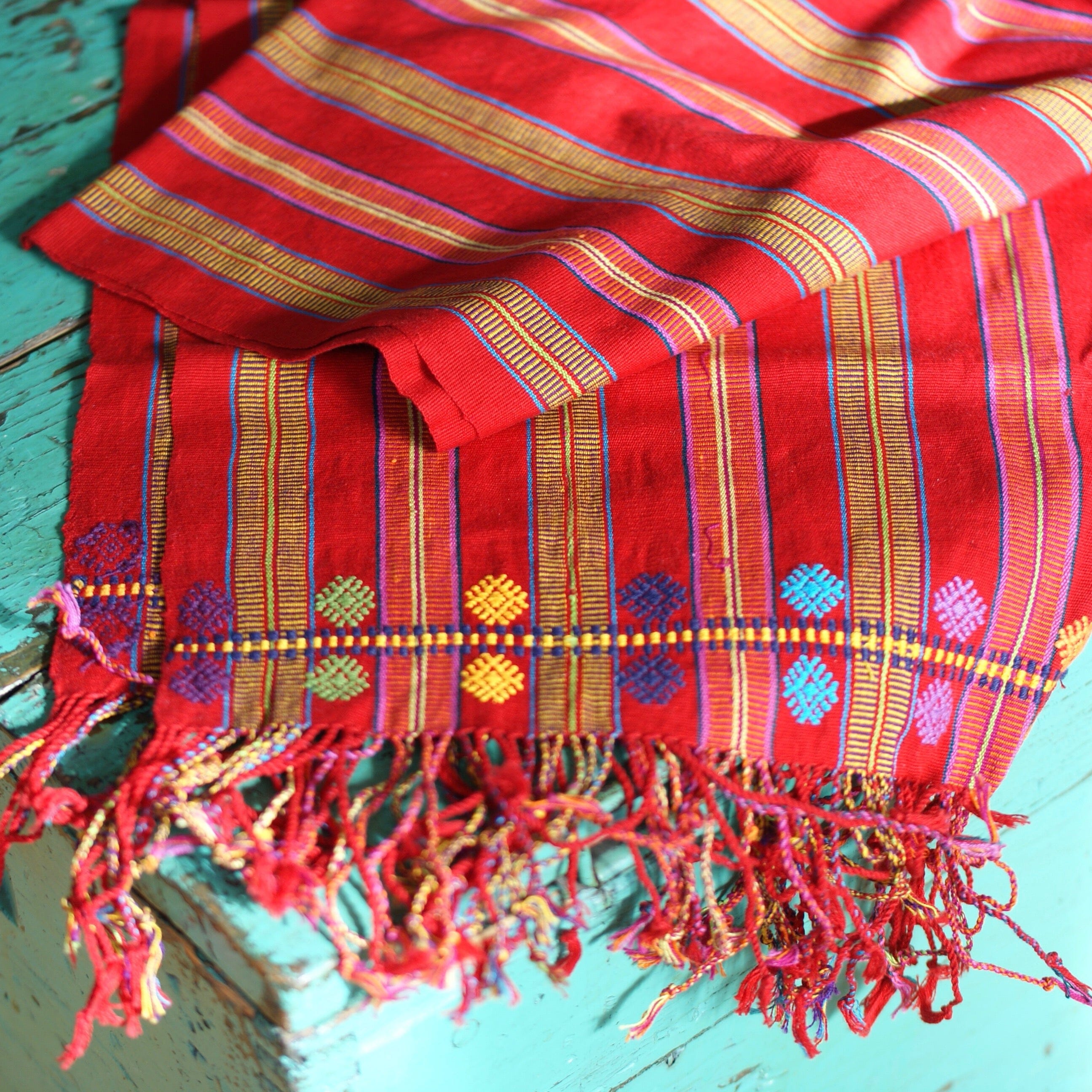Long Red Pantelho Striped Table Runner, 8' Long Textile Zinnia Folk Arts   
