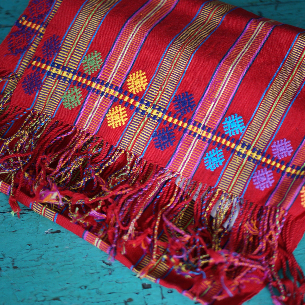 Long Red Pantelho Striped Table Runner, 8' Long Textile Zinnia Folk Arts Red Pantelho Runner 1  