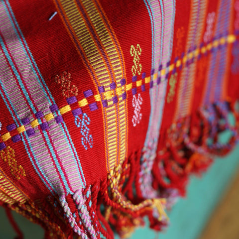 Long Red Pantelho Striped Table Runner, 8' Long Textile Zinnia Folk Arts Red Pantelho Runner 2  