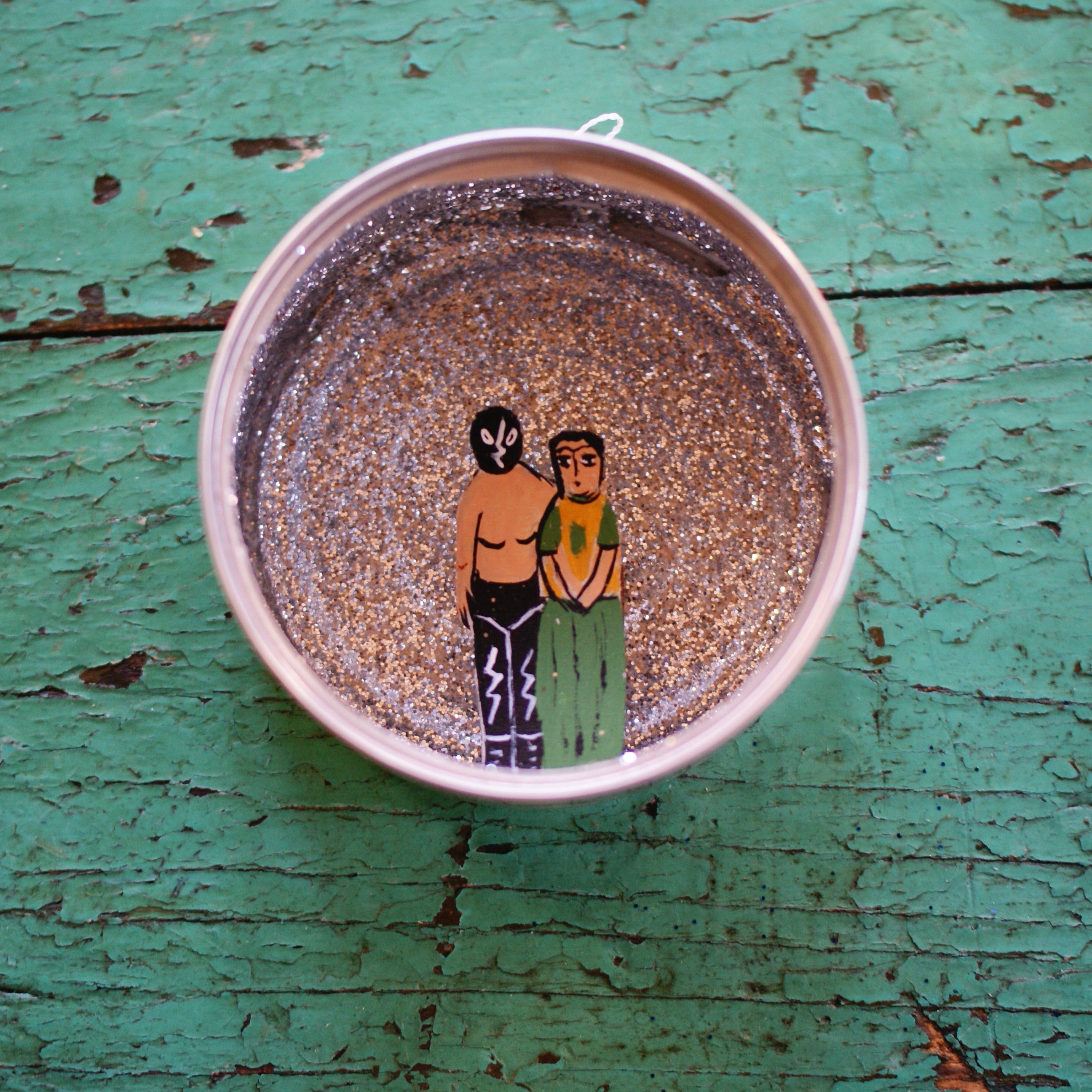 Lucha Libre Decorated Nicho Boxes Whimsical Zinnia Folk Arts One Guy with his Sweetheart  