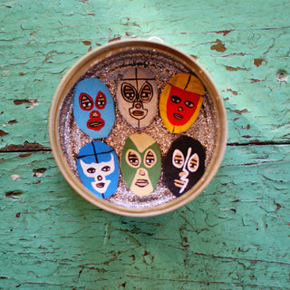 Lucha Libre Decorated Nicho Boxes Whimsical Zinnia Folk Arts Six Luchadores in a Can  