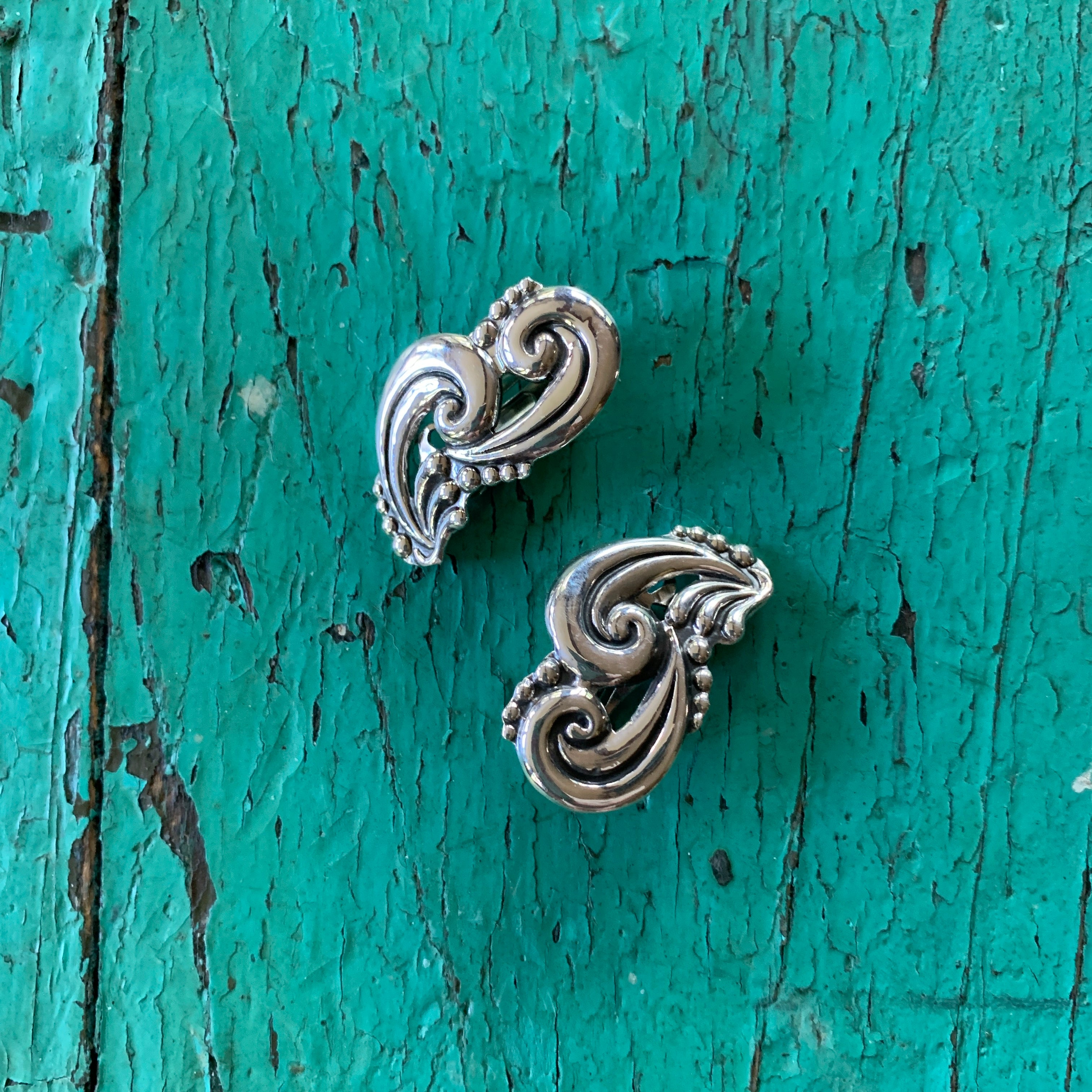 Margot Replica, Sterling Silver Post Earrings Jewelry Zinnia Folk Arts Clip Earrings