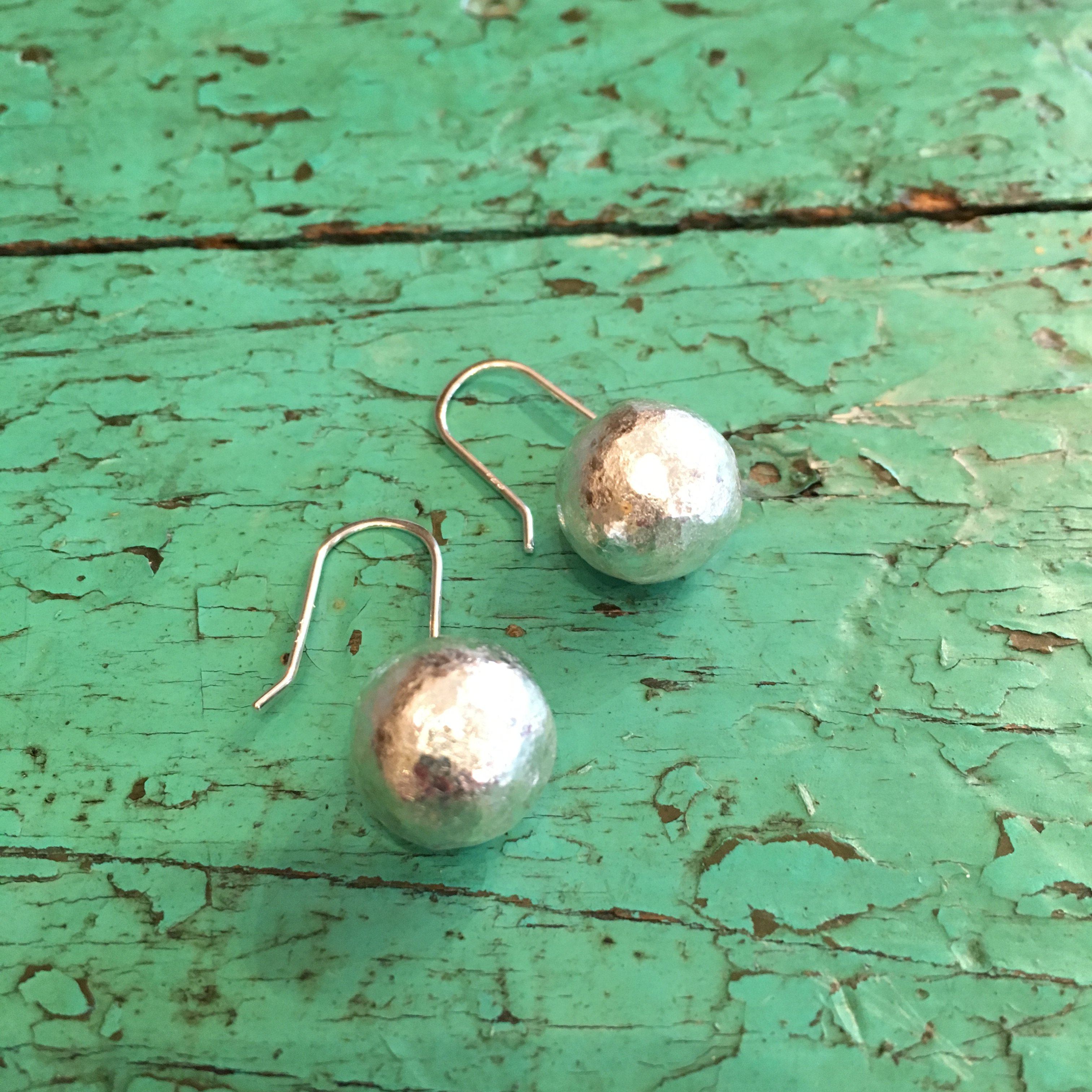 Med Size Sterling Hollow Ball Earrings Jewelry Zinnia Folk Arts   