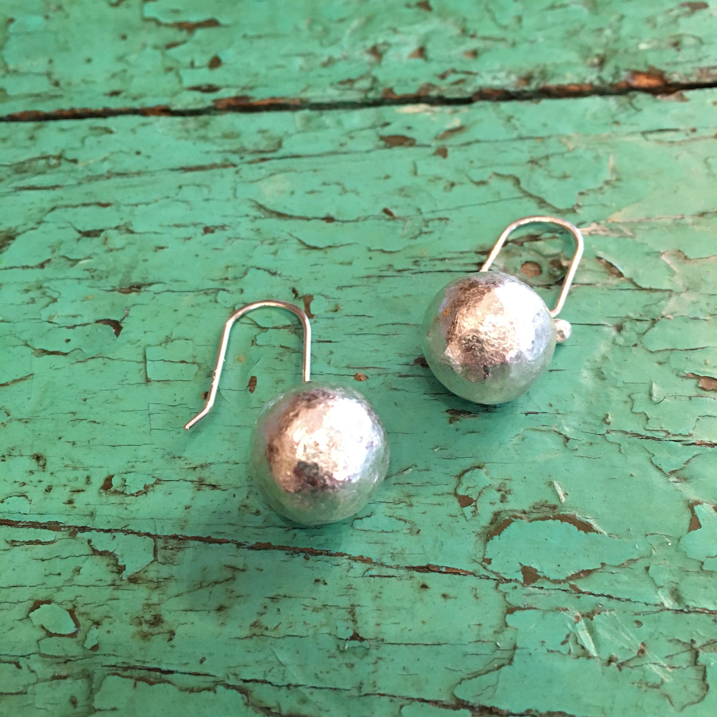 Med Size Sterling Hollow Ball Earrings Jewelry Zinnia Folk Arts   