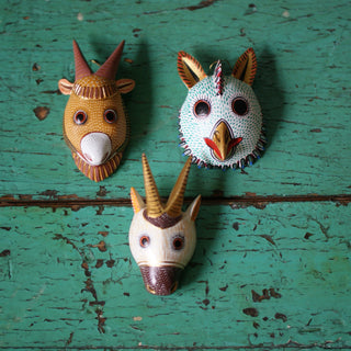 Medium Carved and Painted Animal Masks, Xuana Whimsical Zinnia Folk Arts   