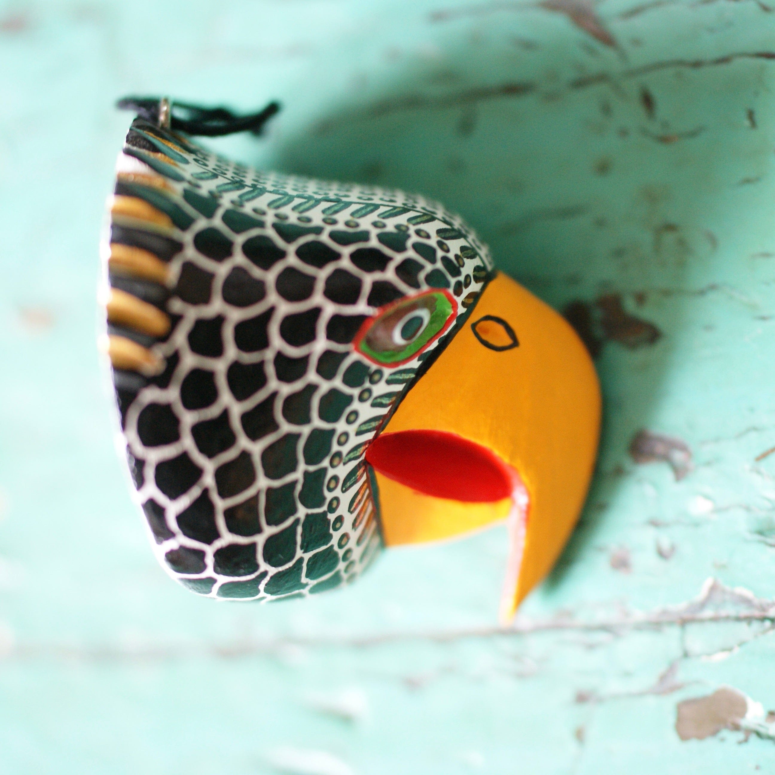 Medium Carved and Painted Animal Masks, Xuana Whimsical Zinnia Folk Arts Black and White Eagle  