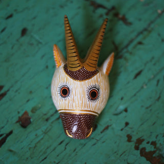 Medium Carved and Painted Animal Masks, Xuana Whimsical Zinnia Folk Arts Gold & Black Deer  