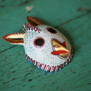 Medium Carved and Painted Animal Masks, Xuana Whimsical Zinnia Folk Arts White Gobbler  