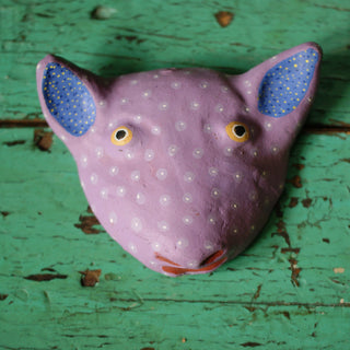 Medium Clay Painted Animal Masks Whimsical Zinnia Folk Arts Lavender with Blue Ears  