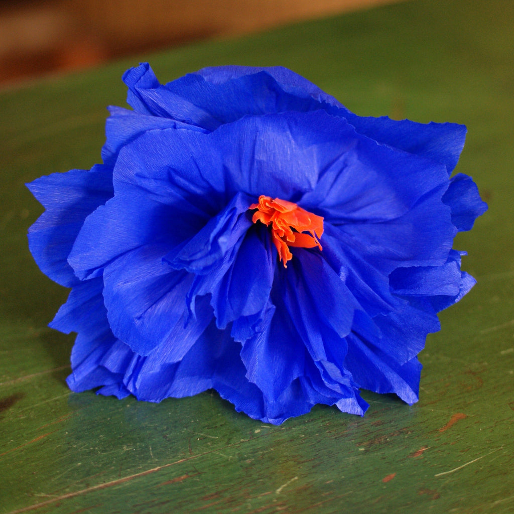 Medium Size Fiesta Paper Flowers Fiesta Zinnia Folk Arts Dark Deep Blue  