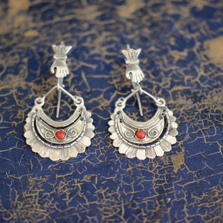 Medium Tlaxcala Arracadas Sterling Silver Earrings Jewelry Zinnia Folk Arts Red Coral  