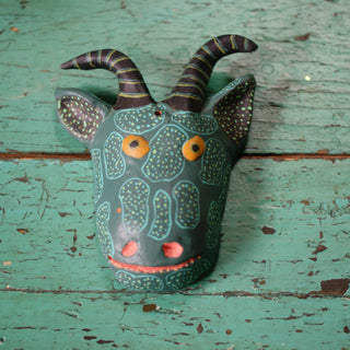 Medium/Large Clay Painted Animal Masks Whimsical Zinnia Folk Arts Green with Black Antlers  