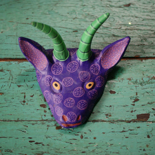 Medium/Large Clay Painted Animal Masks Whimsical Zinnia Folk Arts Purple with Green Antlers  