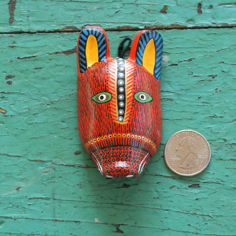 Med/Large Carved and Painted Animal Masks, Xuana Family Whimsical Zinnia Folk Arts Red Family 2  