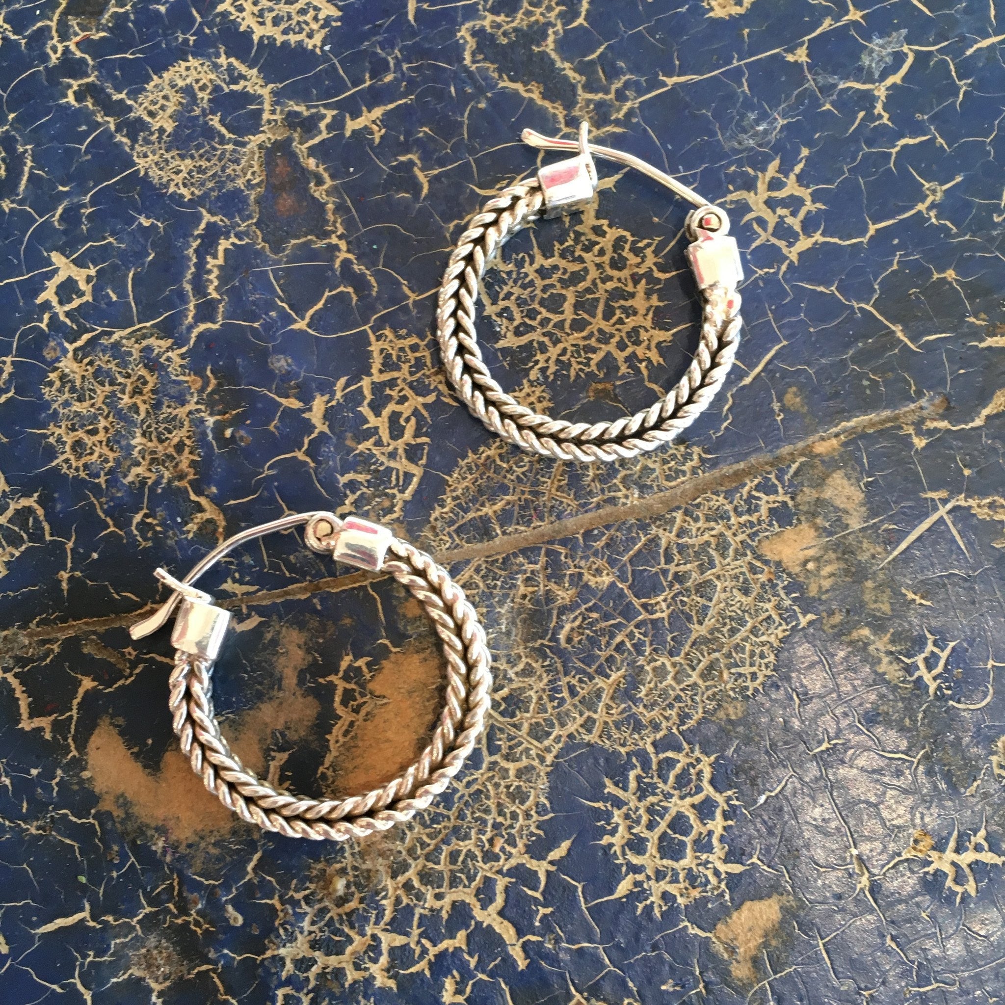 Mexican Braided Silver Hoop, Sterling Silver Jewelry Zinnia Folk Arts   