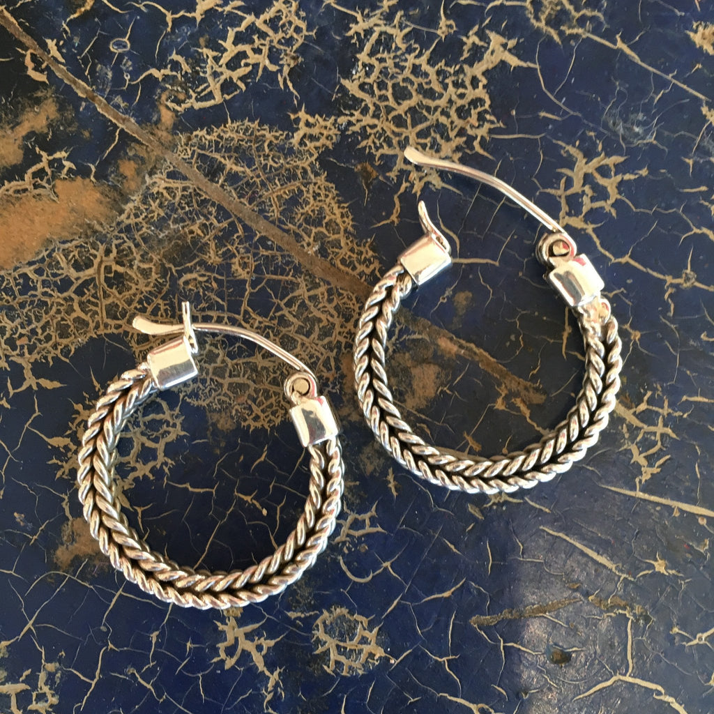 Mexican Braided Silver Hoop, Sterling Silver – Zinnia Folk Arts