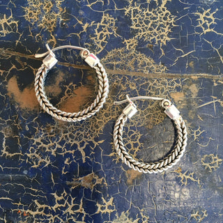 Mexican Braided Silver Hoop, Sterling Silver Jewelry Zinnia Folk Arts   
