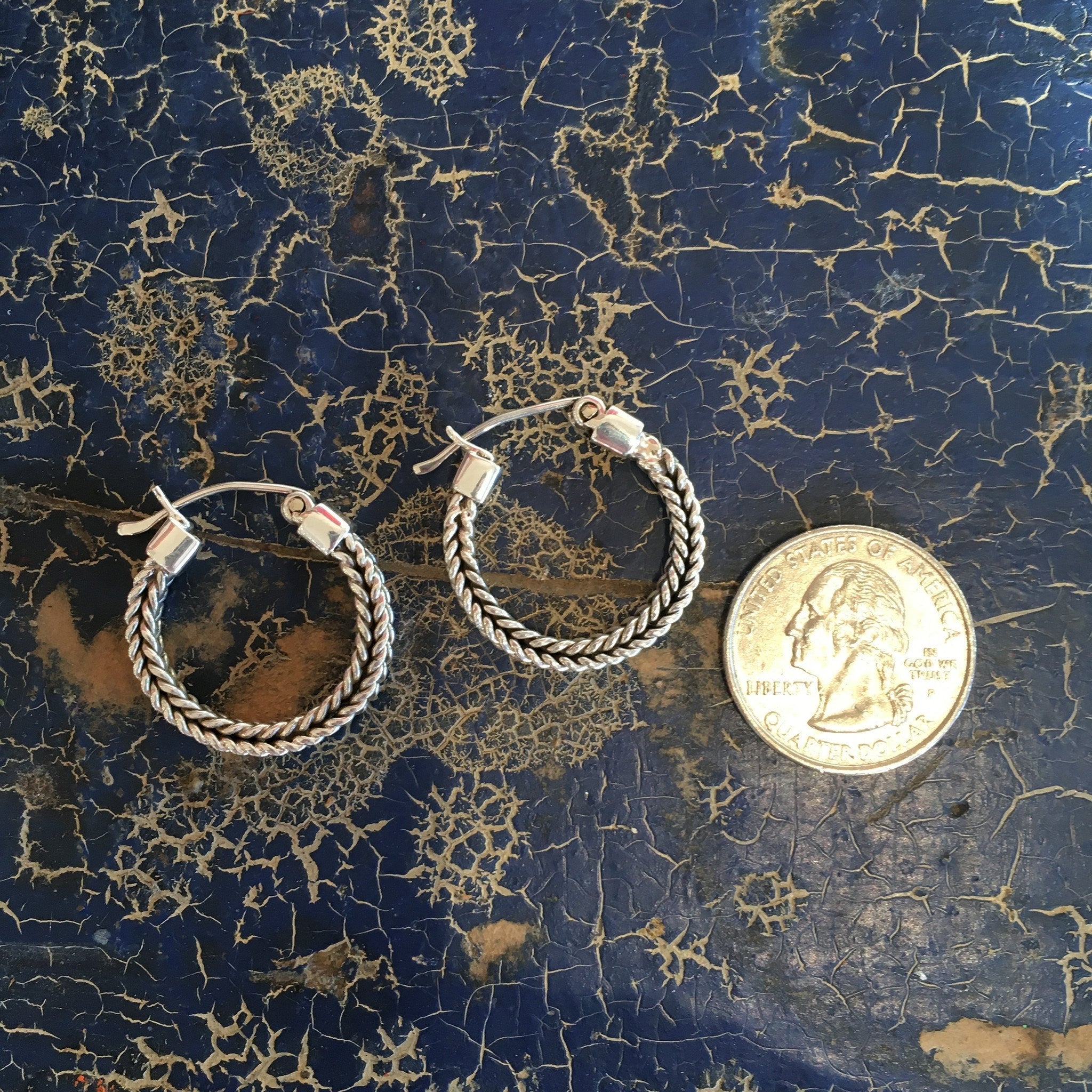 Mexican Braided Silver Hoop, Sterling Silver Jewelry Zinnia Folk Arts   