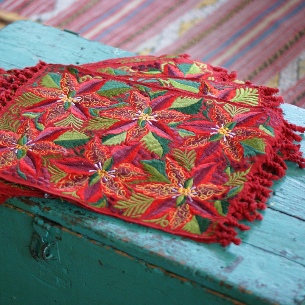 Vibrant Mexican Machine-Embroidered Placemats | Zinnia Folk Arts