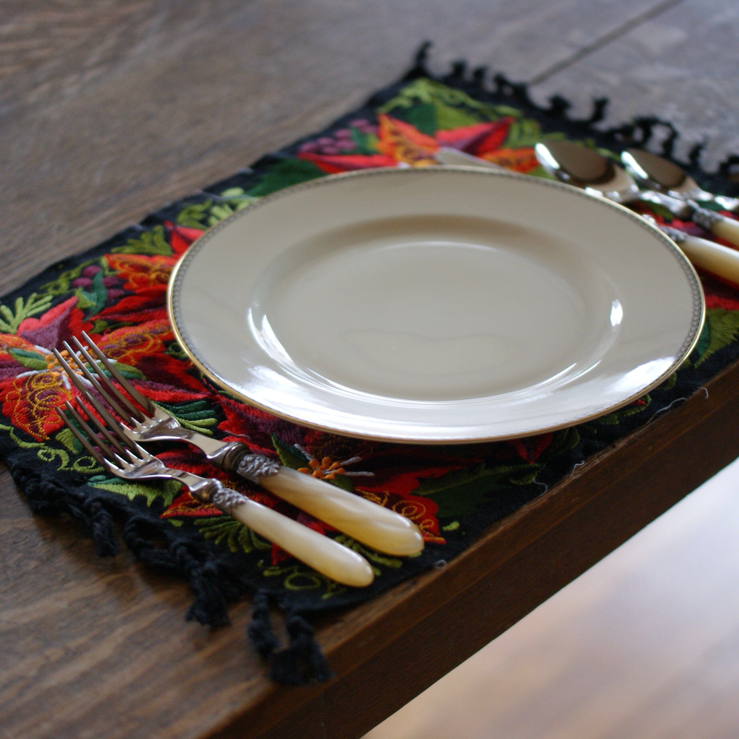 Mexican Christmas Machine Embroidered Placemats Textile Zinnia Folk Arts   