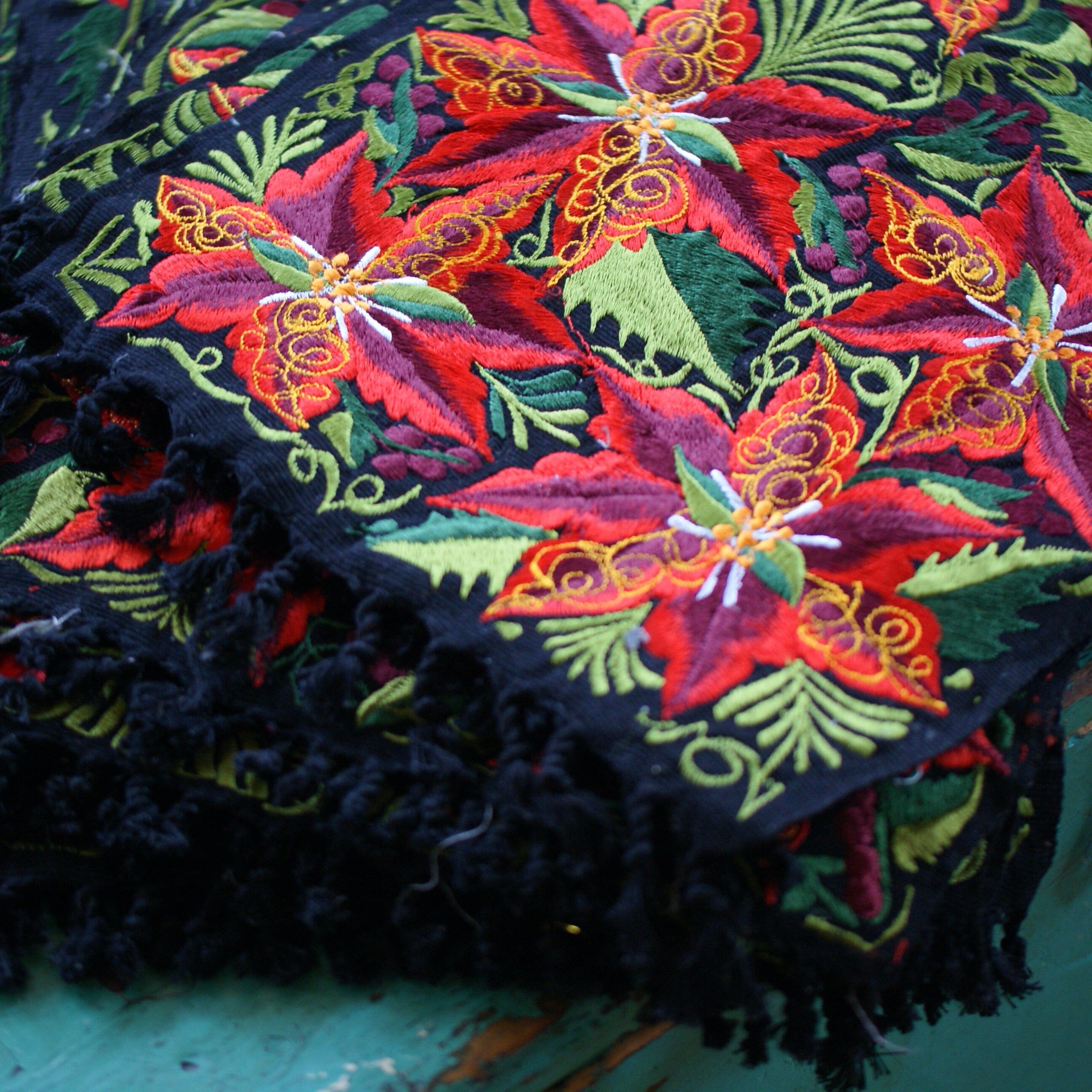 Mexican Christmas Machine Embroidered Placemats Textile Zinnia Folk Arts Black  