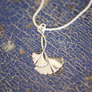 Mexican Gingko Necklace, Sterling Silver, Taxco Jewelry Zinnia Folk Arts   