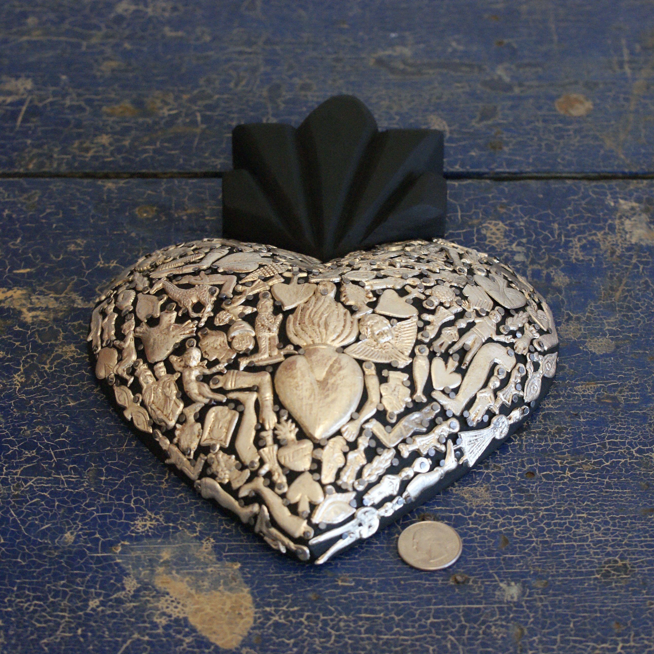 Mexican Milagro-Covered Hearts religious Zinnia Folk Arts   
